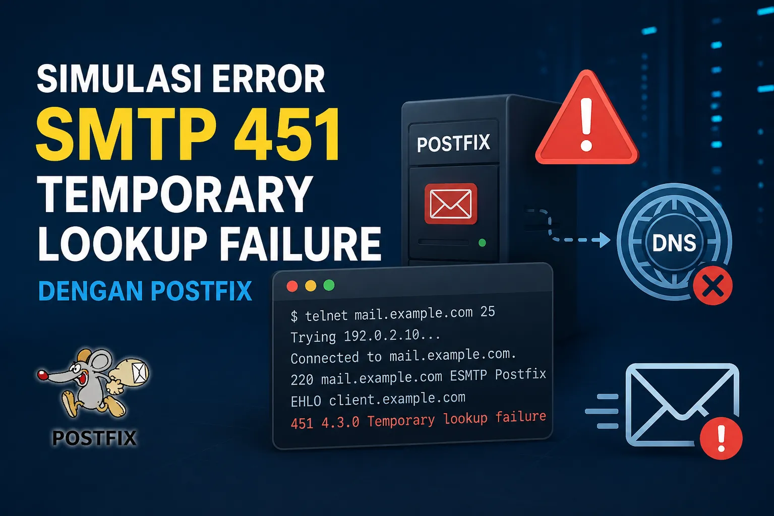 Simulasi Error SMTP 451 Temporary Lookup Failure dengan Postfix